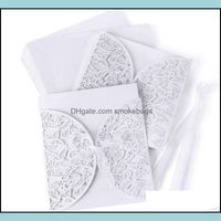 Greeting Cards Event Party Supplies Festive Home Garden 4Pcs Set White Lace Openwork Square Holiday Invitation High Quality Card Wedding H