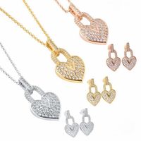 Europe America Fashion Jewelry Sets Lady Women Titanium Steel Engraved V Initials Settings Full Diamond Heart Lock Charm Necklace 2171