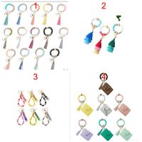 Keychains Wood Fringe Card Holder Clip Bungee Cord Beaded Wo...