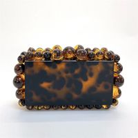 Leopard Beads Acrylic Box Evening Clutch Bag Women Elegant D...