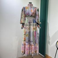 2022 여름 가을 여성 파티 휴가 휴가 긴 드레스 패션 우아한 인쇄 제국 멍청이 활주로 패션 드레스