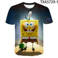 Herren-T-Shirts 2022 Sommer Monster 3D-Druck Mode Casual Polyester Gelb Schwamm Anime Kurzarm T-Shirt großer Großhandel Großhandel