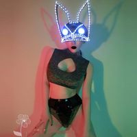 Sahne Wear Nightclub Bar DJ Kostüm Led Parlayan Müdürler Seksi Hollow Patent Deri Bikini Gogo Performansı DWY4523Stage Wearstage