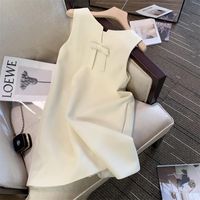 Casual Dresses French Style White Elegant Exquisite Bow Dres...