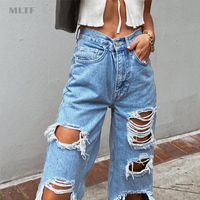 Moda de jeans para mujeres Sexy Ladies Risped Washed Slim Fit Retro Vintage Denim pantals Harajuku White Loose Janswomen's