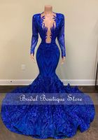 ロイヤルブルーのキラキラスパンコールMermaid Prom Dress 2022ブラックガールズ阿蘇ええパーティードレスアフリカのイブニングガウンフォーマルローブデバル0415