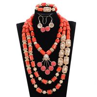 Earrings & Necklace Amazing Wedding Nigerian Coral Beads Jewelry Set African Traditional Bridal Dubai Gold CNR159Earrings