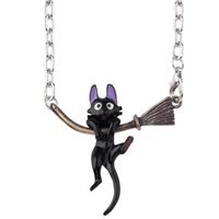 Pendant Necklaces Miyazaki Hayao Anime Kiki's Delivery Service Black Cat Pendants Necklace Enamel Magic Broom Jewelry Women Choker Lucky