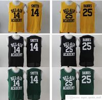 Taze Bel-Hava Akademisi Prensi Basketbol Formalar Koleji # 14 Smith Jersey Mens Siyah Yeşil Sarı Bel-Air 25 Carlton Banks