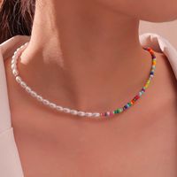 Chokers Trendy Pearl Colored Rice Bead Stitching Necklace For Women Simple Boho Clavicle Chain Necklaces Aesthetic Jewelry GiftsChokers