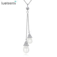 Pendant Necklaces Fashion White Gold Color Two Pearls Necklace For Women Link Chain Fancy Waterdrop Bijoux GiftPendant