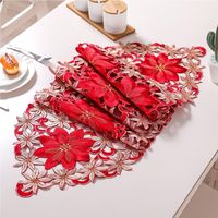 Holiday Christmas Table Runner, Cutwork Embroidered Floral Christmas Flower Dresser Scarf Table Topper for Home Dining 220414