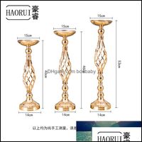 Decorative Objects Figurines Home Accents Decor Garden Imuwen Gold Flowers Vases Candle Holders Road Lead Table Centerpiece Metal Stand Ca