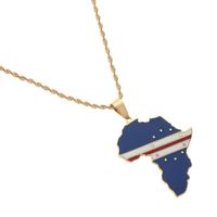 Ketten Gold Farbe Edelstahl Email Afrika Cabo Verde Karte Flagge Anhänger Halsketten Schmuck Geschenk