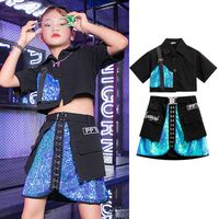 Stage Wear Children Ballroom Sequins Suit Kids Cool Hip Hop Clothes For Girls Jazz Dance Outfit Street Dancing Costumes XS4409Stage