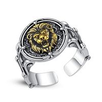 Retro Silver Rings Lion King Carving Relief Adjustable Men Leo Ring Gift Jewelry Open Finger Ring