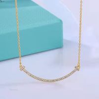 N0AJ T family S925 Sterling Silver smiling face Necklace champagne gold belt diamond one word smile clavicle chain
