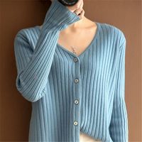 Tricot de tricots pour femmes cardigans tricotés femmes à manches longues en V Stripe simple poitrine simple vintage lâche pull d'automne corée botto