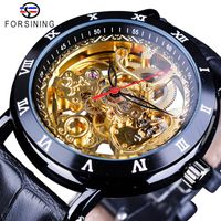 Forsining Retro Flower Design Classic Black Golden Watch Genuine Leather Band Water Resistant Men's Mechanical Automatic Watc2490
