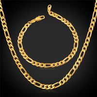 New Trendy Figaro Chain Stainless Steel Necklace Sets 18K Real Gold Plated Chunky Necklace Bracelet Men Jewelry YS226237K