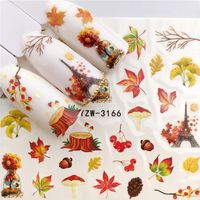 New Fall Leaves Halloween Design Nail Art Stickers Gold Yellow Maple Leaf Water Decals Sliders Foil Autumn Design For Nail Manicur218g