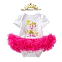 Mädchenkleider Baby Girls halbe 1. zweite Jahre alte Kleid mein erster Geburtstagsbrief Flauschiger Tutu Kronstirnband Outfits Kleinkind rosa Kleidergirl '