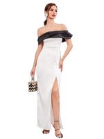 fold Off Shoulder High Split Satin Prom Dress U6tl#