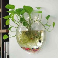 Nuovo vaso a sfera di vetro a pentola di fiori in sospeso Terrario a parete Acquario Contenitore 210409
