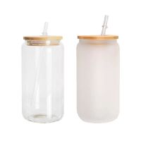 Cerveza de cristal de sublimación de 16oz tazas de vidrio Botella de agua de vidrio puede beber la tapa de bambú y el café helado reutilizable de la paja