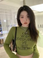 T-shirt féminin Grunge Tops Corée à manches longues Long Sexy Girl Skinny Crop Top T-shirt Y2K Vintage Femmes 2022 Spring Streetwear Tee Topwome