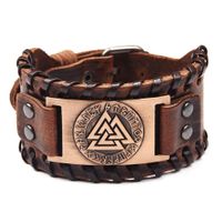 Trendy Odin Triangle Viking Rune Bracelet Mens Fashion Metal Leather Woven Accessories Amulet Jewelry Party