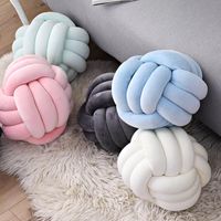 Cushion Decorative Pillow Knotted Plush Ball Design Round Th...