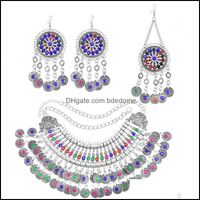 Bracelet Earrings Necklace Jewelry Sets Afghan For Women Colorf Rhinestone Crystal Necklaces Earring Hair Clips Bridal Indian H220422 Dro