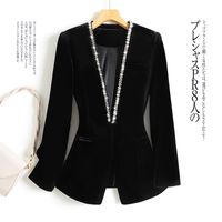Женские костюмы Blazers Высококачественный костюм Куртка 2022 Осень и зимняя золотая бархатная бисера корейской модной одежды