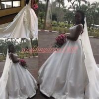 Vintage V-Neck African Wedding Dresses Satin A-Line Sleeveless Mariage Arabic Bridal Ball Gown For Bride Country Plus Size robe de273Z