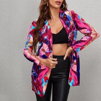 Frauenanzüge Blazer Trendy Kontrast Color Print Lady Frauen Blazer Turndown Collar Single Button Mantel Für Tägliche Kleidung Herbst