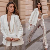 Women's Two Piece Pants Sequins 2 Pieces Modern Women Suit Fashion White Blazer Shiny Sexy Mother Of The Bride Work Wear Prom TailoredWomen'