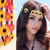 Groothandel Boheemse hoofdband voor vrouwen drie bloemen gevlochten lederen elastische headwrap zon bloem haarband geassorteerde kleuren drop levering 2021