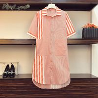 Plus Size Dresses 4XL Women Striped Patchwork Shirt Dress Su...