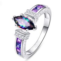 Wedding Rings Fashion Marquise Cut Rainbow Color Crystal Ring For Women Charm Colorful Zircon Bridal Engagement Jewelry GiftWedding