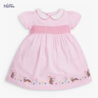 Little maven Elegant Lovely Baby Girls Summer Dress for Year Cotton Children Casual Clothes Pink for Kids 27 year 220617