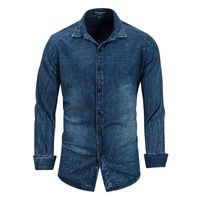 Herren lässige Hemden Sommer Militärblau Hemd Männer Vintage gewaschene Plaid -Denim Langarm 100% Baumwollmarke Wäschemänner