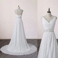 Newest Beach Wedding Dresses V-neck Bohemian Chiffon Beaded Bride Dress Custom Made Bridal Gowns Vestidos de Novia