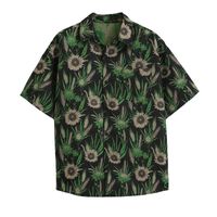 Мужские повседневные рубашки летнее дизайн трава зеленая рубашка с полной печати мужчины и женщины свободные с коротким рукавом гавайский пляжный корейский пуговица вверх 2022men's