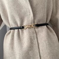 Cinturas de vestir de cuero de cuero PU ajustable Correa delgada Fina Correa de la cintura Gold Color Hebre Pasek Damski 220624