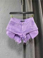 Summer Fashion Sexy Low Waist Tassel Purple Pocket Loose A Word Wide Blowjob Denim Hot Pants Short Jeans Pants for Women J220527