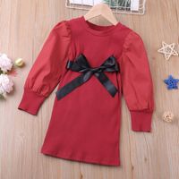 Girl' s Dresses 2022 Spring Autumn Puff Sleeve Knitted S...