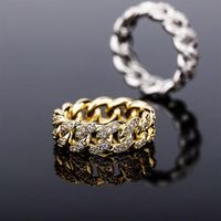 Hombres de moda simple Mujeres anillo de oro plateado bling cz diamante anillo de cadena cubana para hombres anillo de joyas región210i