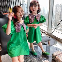 Family matching outfits kids floral printed lapel puff sleev...