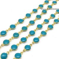 Chains 5Meter Lot Gold Colour 6mm Turquoises Blue Lampwork Beaded Rosary Chain Enamel Flat Coin Bead Bracelet Necklace CraftsChains